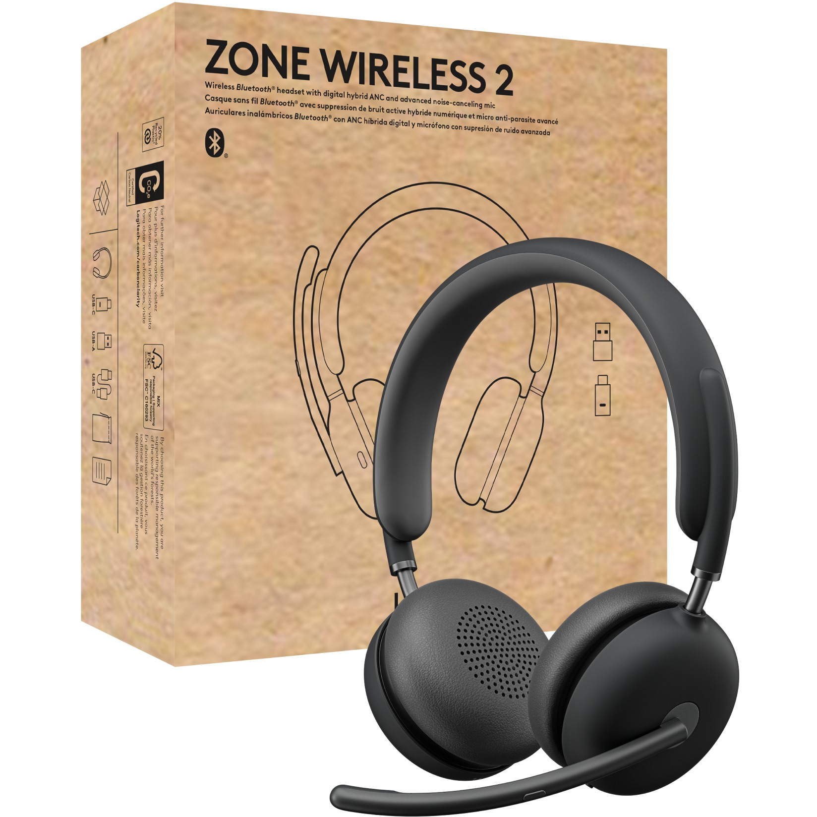 Kufje Logitech Zone Wireless 2 UC - GRAPHITE UC - 2.4GHZ/BT - EMEA-914 - A00174 A00172