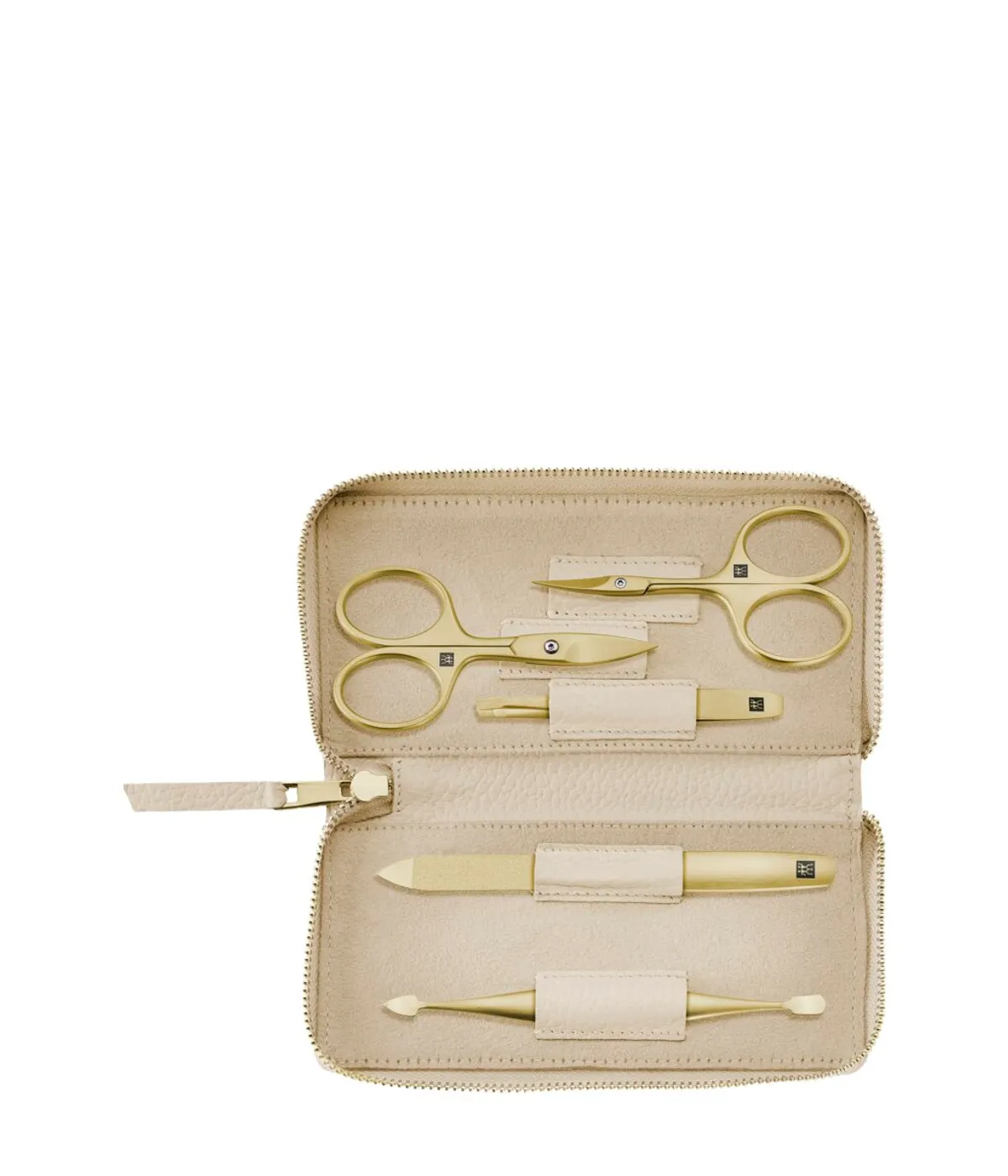 Set për manikyr dhe pedikyr 5-pjesësh me gërshërë thonjsh dhe kuti lëkure – Gold