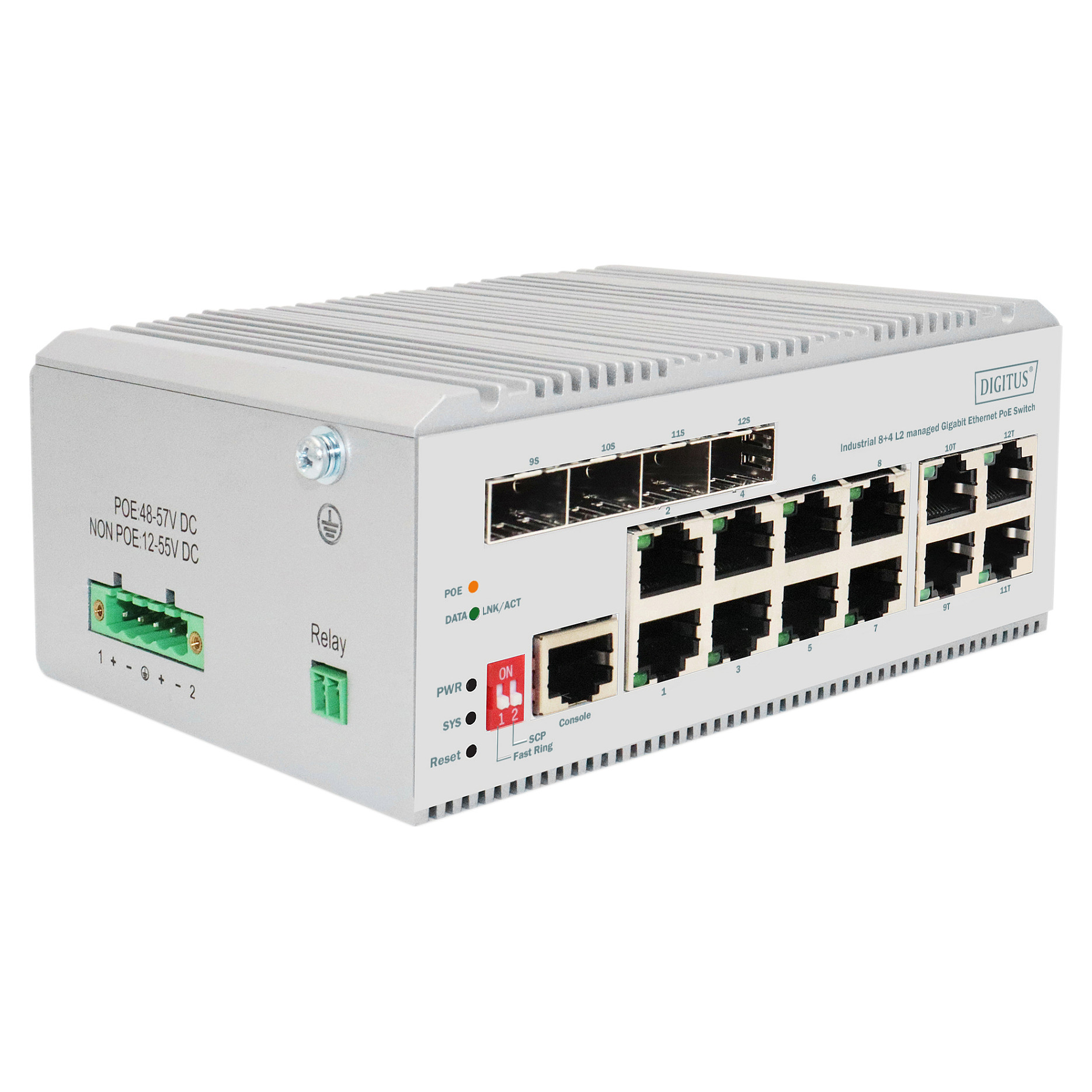 DIGITUS DN-651139 Industrial Managed PoE Switch – 8× Gigabit PoE + 4× SFP Layer 2 Managed Switch