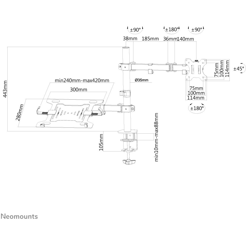 Mbajtëse për Monitor Neomounts FPMA-D550NOTEBOOK Tischhalterung për Notebooks dhe Ekranë të Shkallës deri në 32" - E Zezë - Figura 5