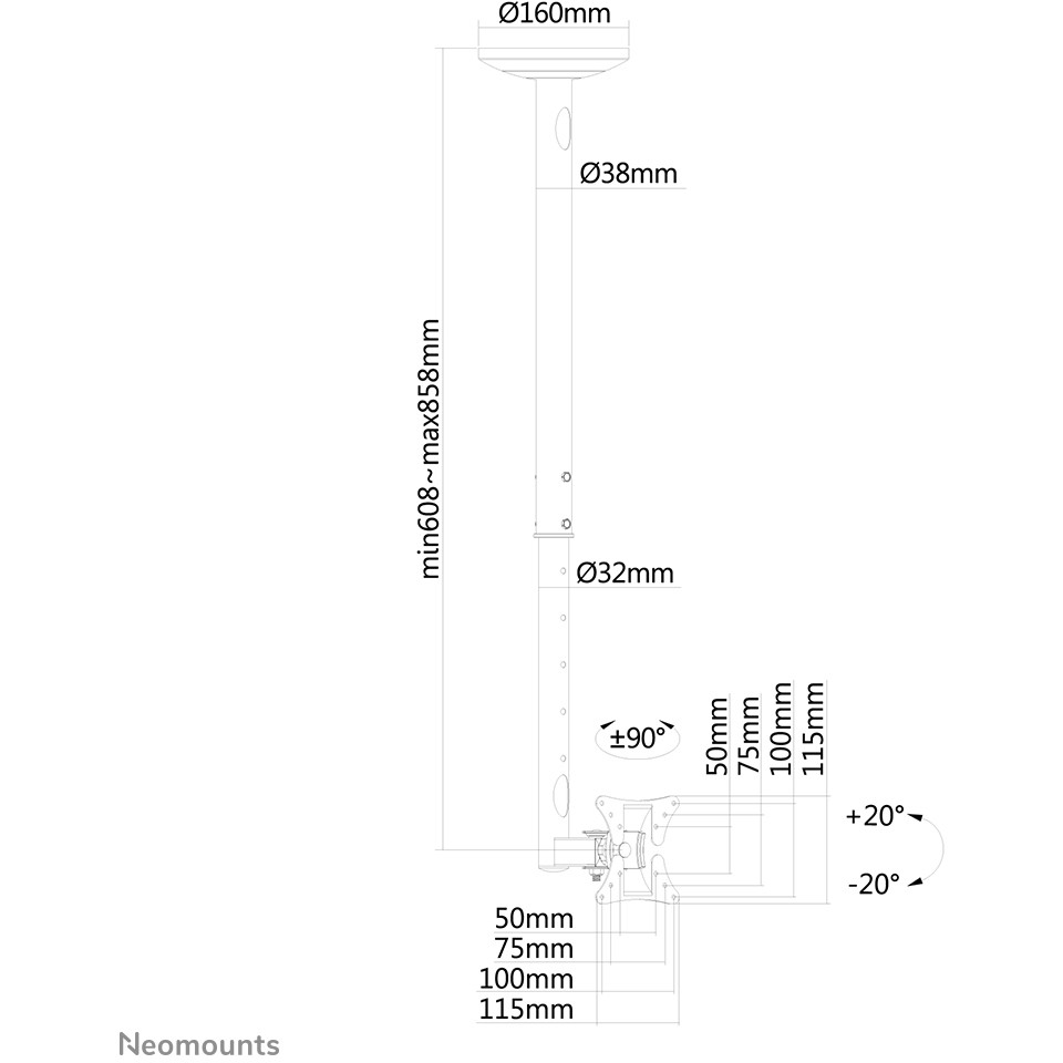 Mbajtëse për Monitor Neomounts Deckenhalterung për Flakëbilde/Fernizorë deri në 30" (76 cm) 20KG FPMA-C050BLACK - Figura 4