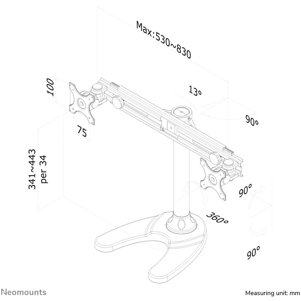 Mbajtëse për Monitor Desk mount for two flat screens up to 30" (76 cm) 8KG FPMA-D700DD Neomounts - Figura 3