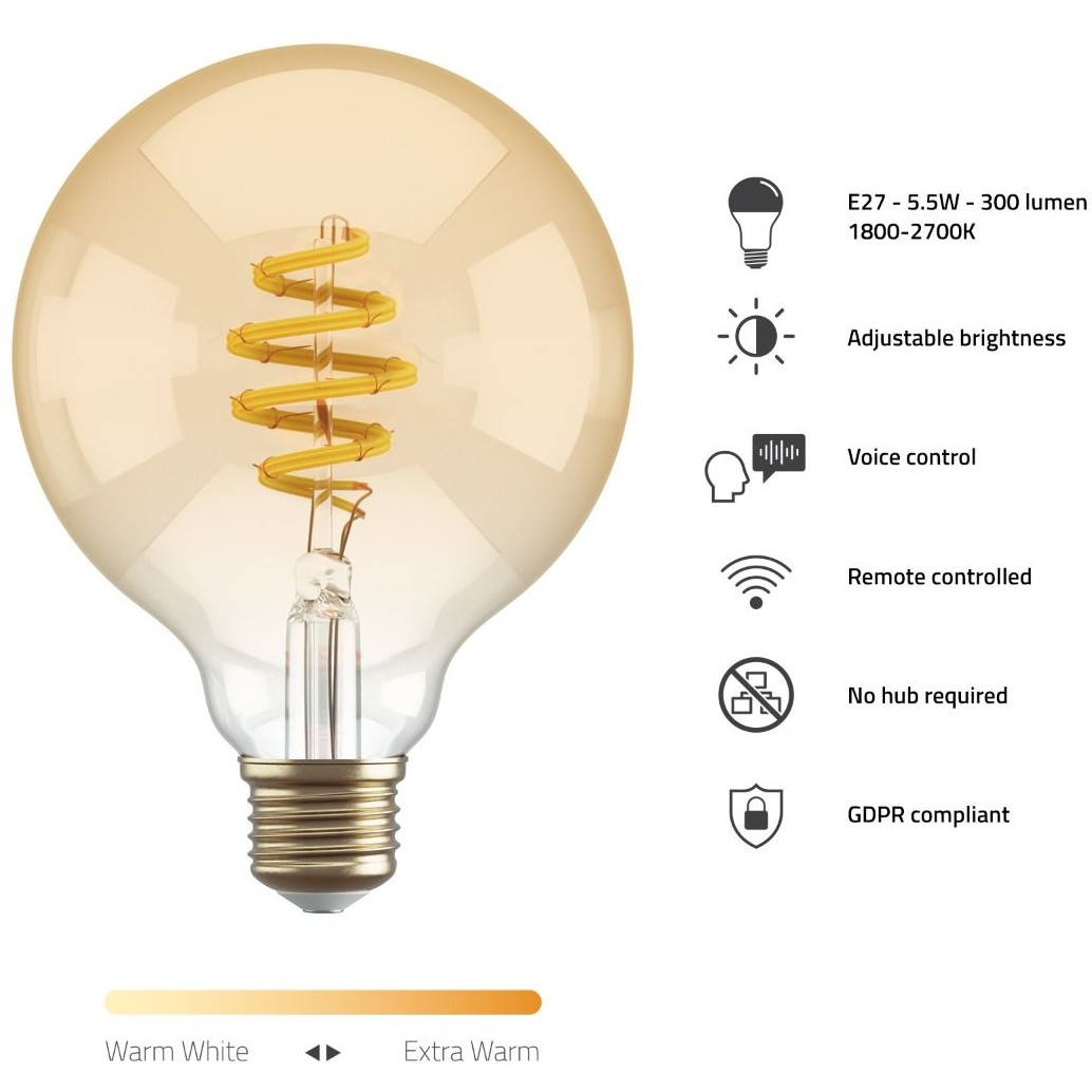 Dritë e mençur Hombli smart Filament Glühbirne. G95. E27. CCT. Amber - Figura 2