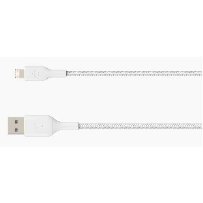 Kabllo USB Belkin Lightning Charging/Sync Cable / Braided / MFi Certified / 1m – Bardhë