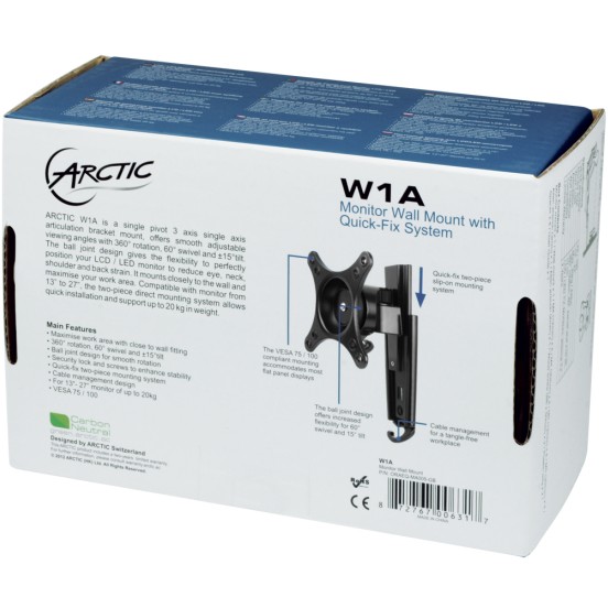 Mbajtëse për Monitor ARCTIC W1A / Deri në 43” / 20kg / I Zi - Figura 3