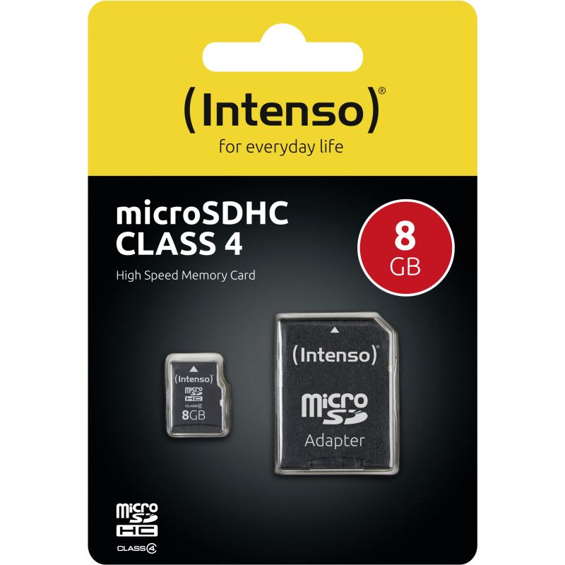 Kartë Memorie SD Intenso 8GB MicroSDHC 21MB/s + Adapter