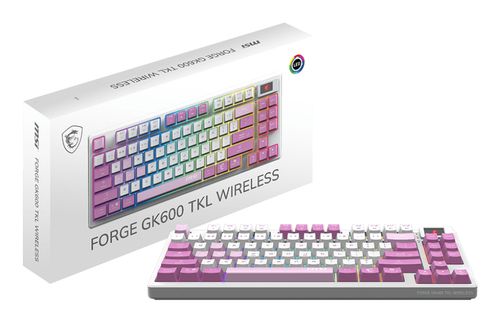 Tastierë Gaming MSI FORGE GK600 TKL W Violet Wireless / QWERTY / Spanish Language - Bardhë / Rozë - Figura 4