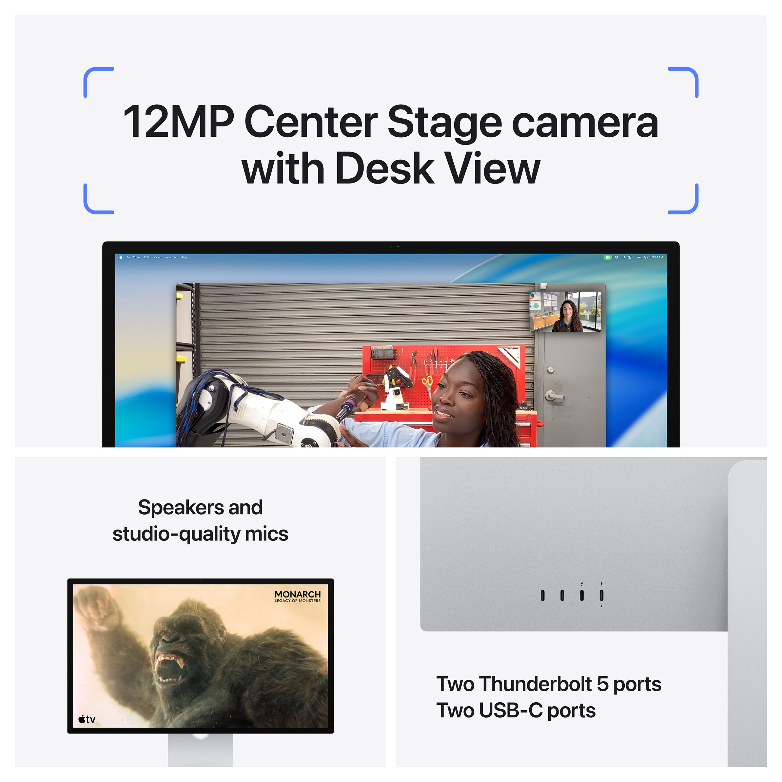 Monitor Apple Studio Display / Standard Glass / 27" / 5K Ultra HD LED / 60Hz / USB - Argjend - Figura 4