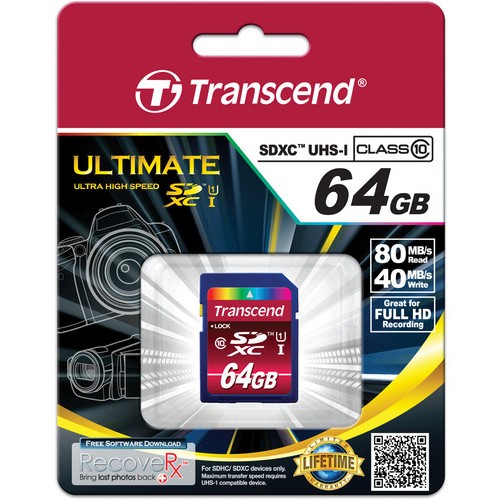 Kartë Memorie SD CARD 64GB Transcend SDXC CLASS10 UHS-I CARD
