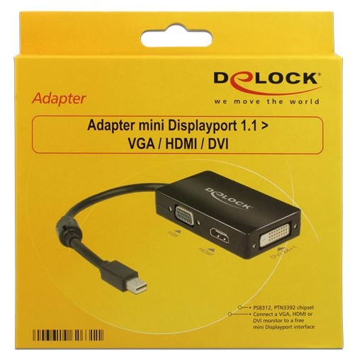 Adapter / Kabllo mini DisplayPort / DeLock DP → VGA + HDMI + DVI (24+1) / M - Zezë - Figura 2