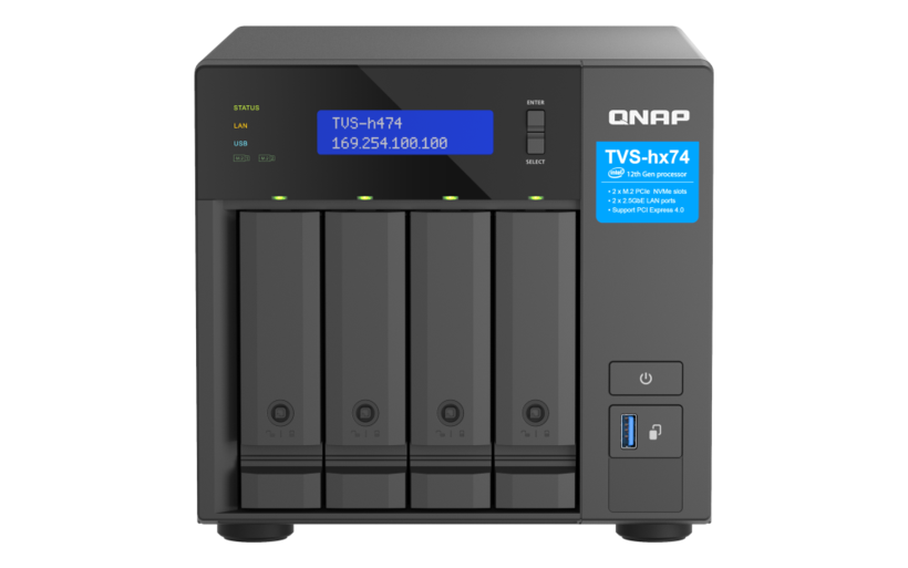 NAS QNAP TVS‑H474‑PT‑8G 4‑Bay QuTS hero / Intel Pentium Gold G7400 (up to 3.7GHz) / 8GB