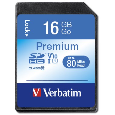 Kartë Memorie SD CARD 16GB Verbatim Premium HC 80MB/s