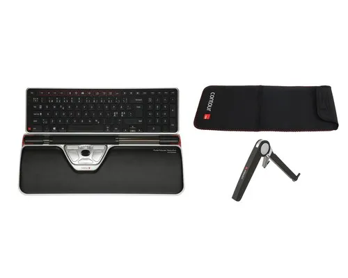 Bundle Contour RollerMouse RED Plus / Travel Kit / Tastierë + Maus + Laptop stand + Travel sleeve – Zezë