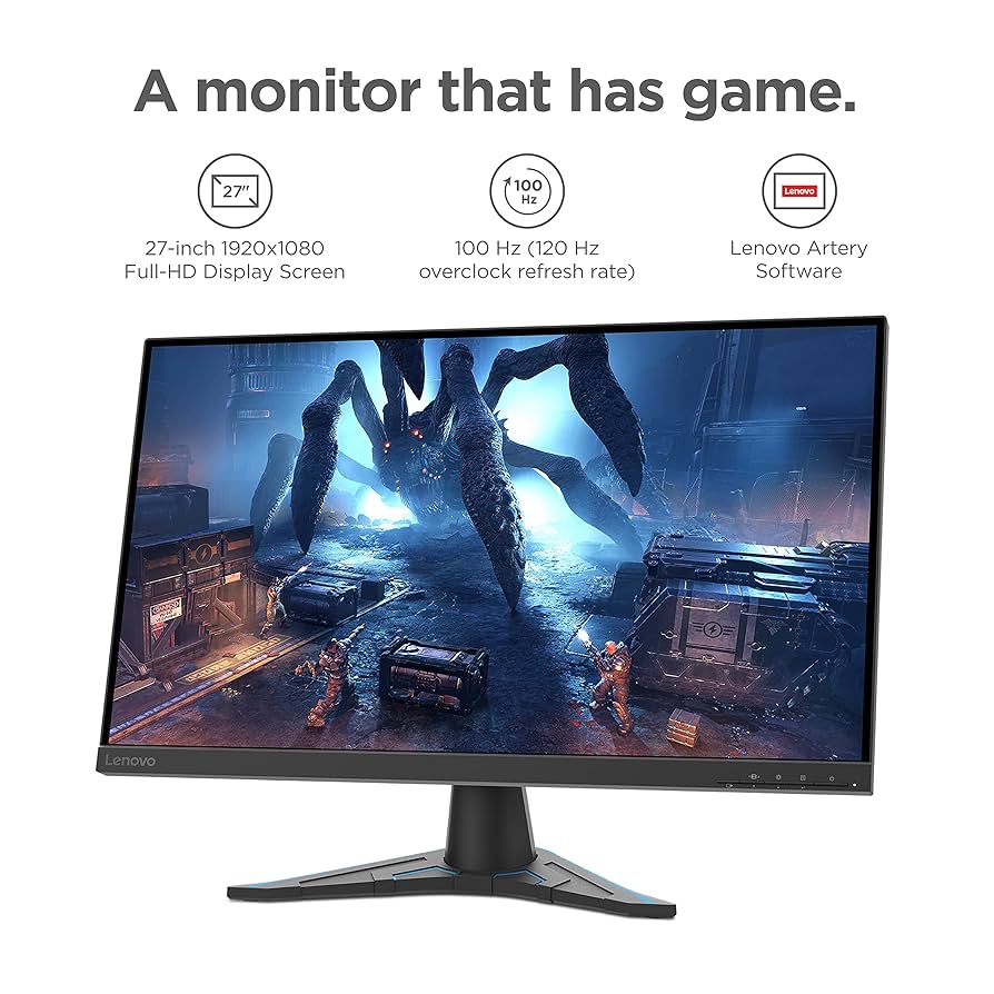 Monitor Lenovo G27E-20 / 27″ / FHD / VA LCD / 16:9 / 100Hz / 1ms MPRT / HDMI + VGA / E zezë / AMD FreeSync Premium