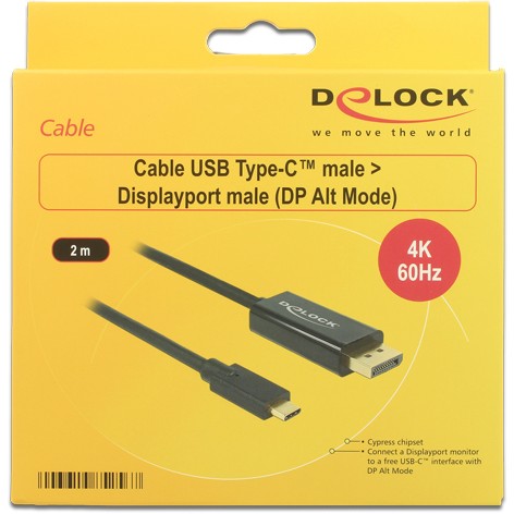 Kabllo Adapter DELOCK DisplayPort 1.2 → USB-C / St–St / 2m / 4K / 60Hz - Zezë - Figura 2