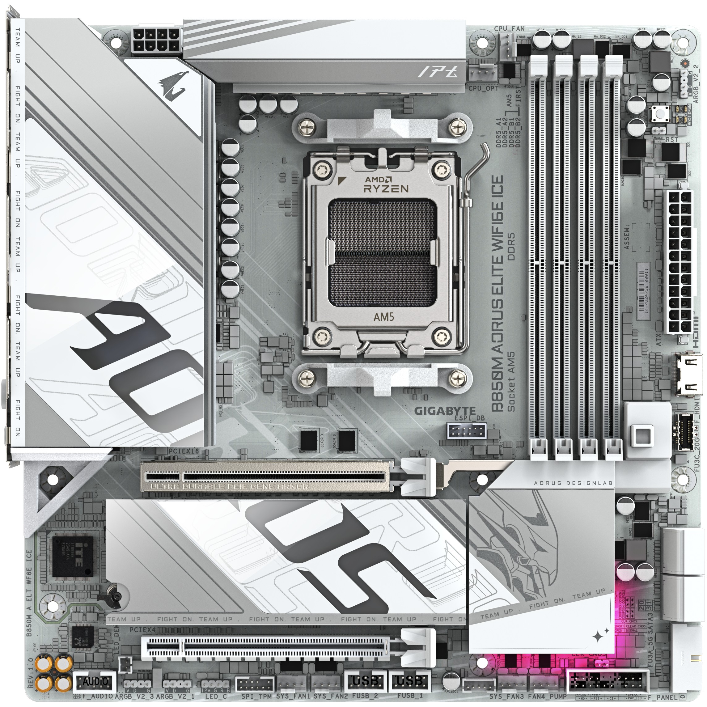 Pllakë Amë AMD AM5 Gigabyte B850M AORUS ELITE WF6E ICE / DDR5 / HDMI+DP - Figura 2