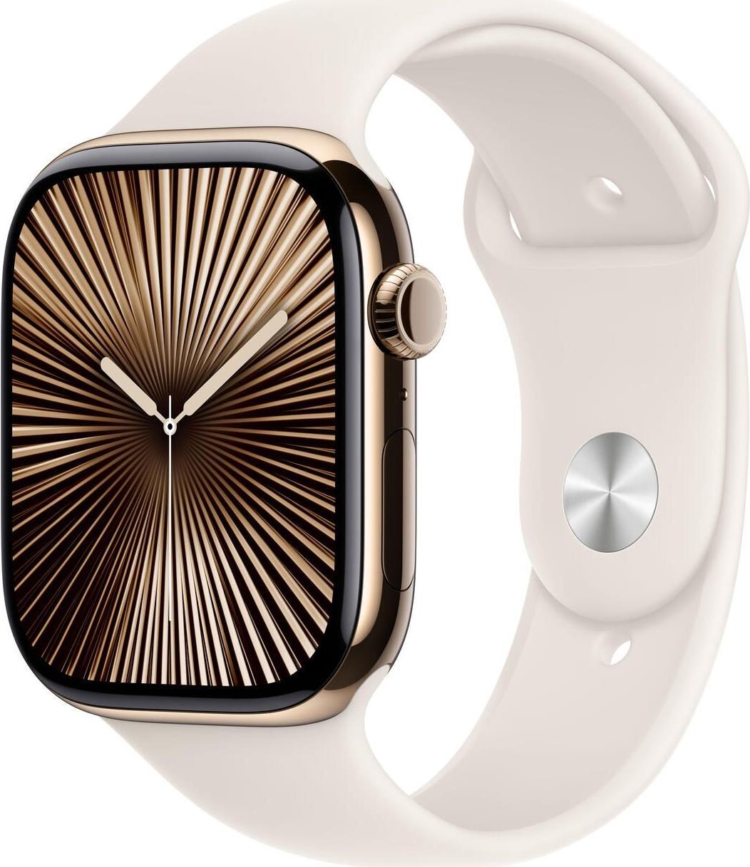 Apple Watch Series 10 / GPS + Cellular / 46mm / Gold Titanium Case with Starlight Sport Band - M/L