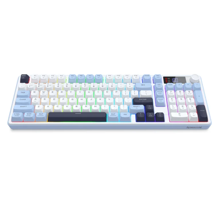 Tastierë Gaming Redragon ARIA PRO K527WBL-PRO / QWERTY / Wired&Wireless - Bardhë/Blu