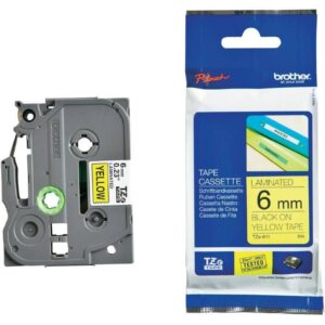 Label Brother TZ-S611 Laminated Label Tape Original / 6mm x 8m Extra Strength Adhesive - Zezë / Verdhë