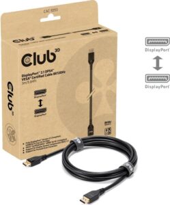 Kabllo DisplayPort Club3D / DisplayPort 2.1 / DP54 i certifikuar / 3m / 8K 120Hz / St/St / Retail