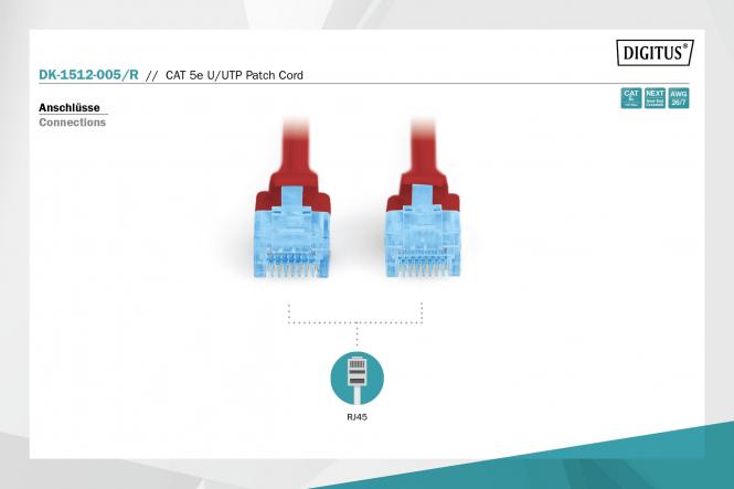Kabllo për Rrjet DIGITUS Patch Cable Cat5e U/UTP / 2xRJ45 / 0.50m / CCA / Latch / Polybag - Kuqe - Figura 2
