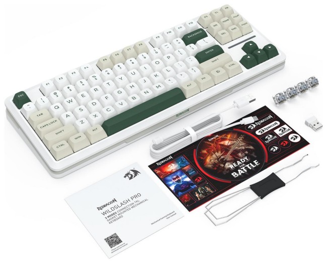 Tastierë Gaming Redragon K734WCG RGB Pro Wildslash / Wired&Wireless / QWERTY - Bardhë/Gjelbër - Figura 3