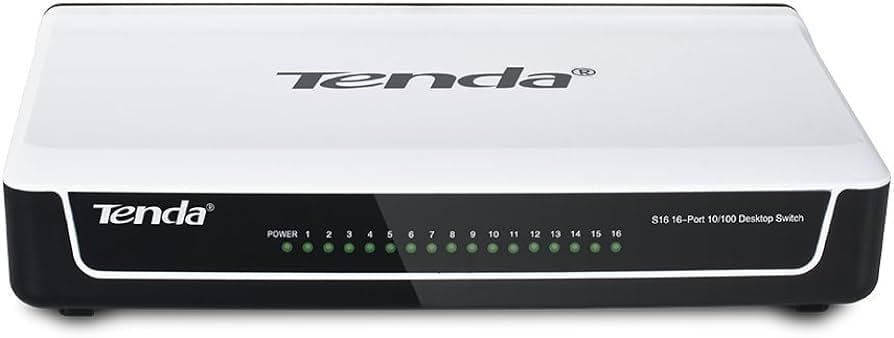 Switch Tenda S16 / 10/100Mbps / 16-Port / Fast Ethernet / Unmanaged / Plug and Play / RJ45 / I bardhë dhe i zi