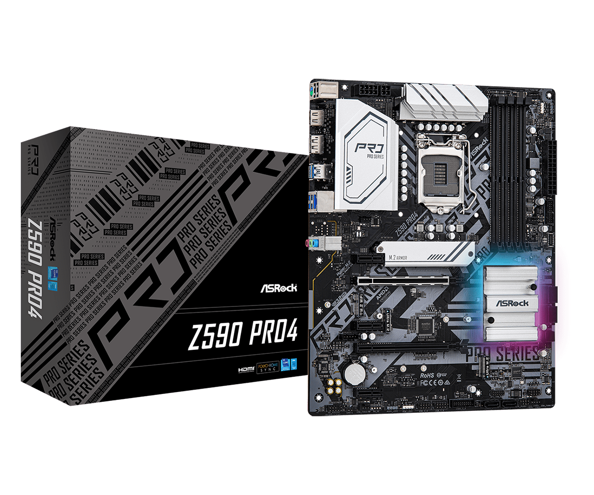 Motherboard ASRock Z590 Pro4 / LGA1200 / USB 3.2 Gen2 / 2.5G LAN / PCIe Gen4x4 / 4xDDR4 DIMM