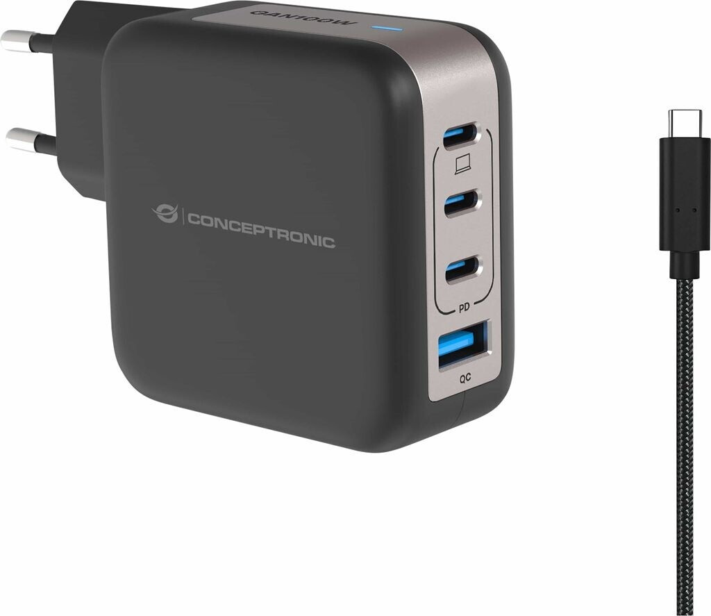 Adapter Conceptronic 4-Port GaN Charger 3x USB-C / 1x USB-A / 100W –/PD 3.0 / PPS – Zezë