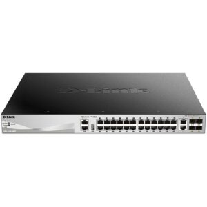 D-Link DGS-3130-30PS/E 30-Port Gigabit L3 Managed PoE+ Stackable Switch with 2x10GBASE-T + 4x10G SFP+ Uplink, 370W PoE Budget