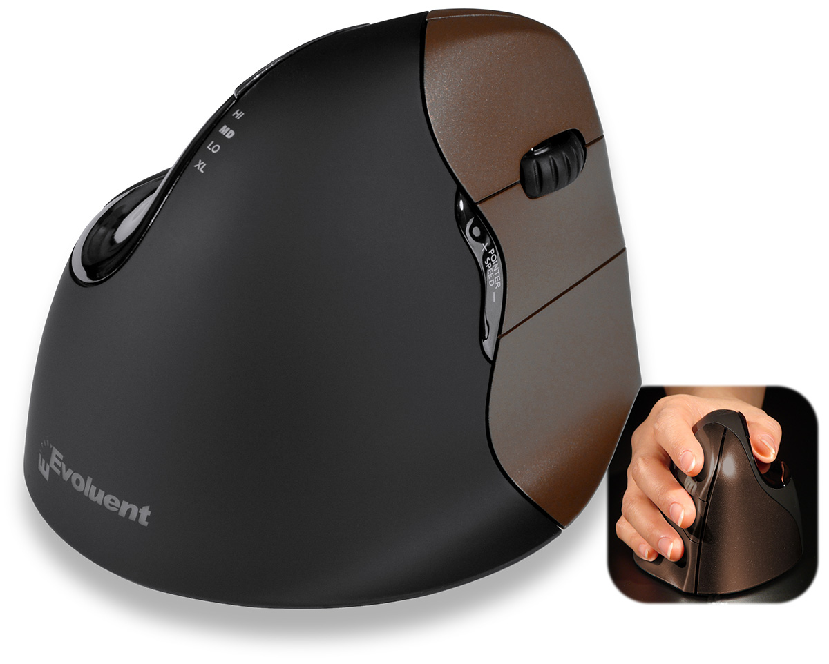 Maus pa Kabllo Evoluent Vertical Mouse 4 Small / Right Hand / 6 Buttons / Wireless - Zezë / Kafe
